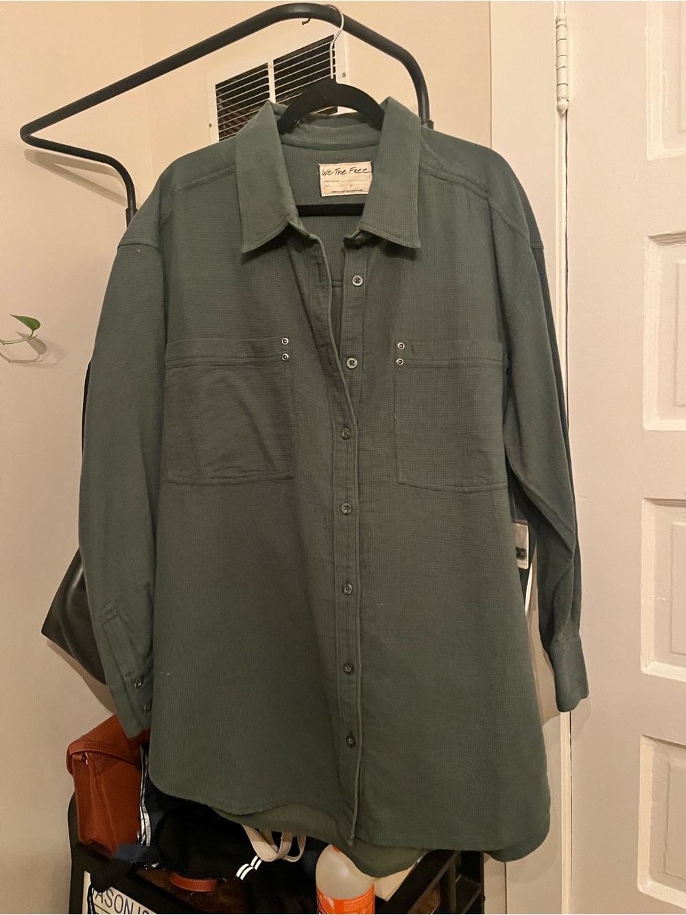 Free People Olive Green Waffle Button Down
